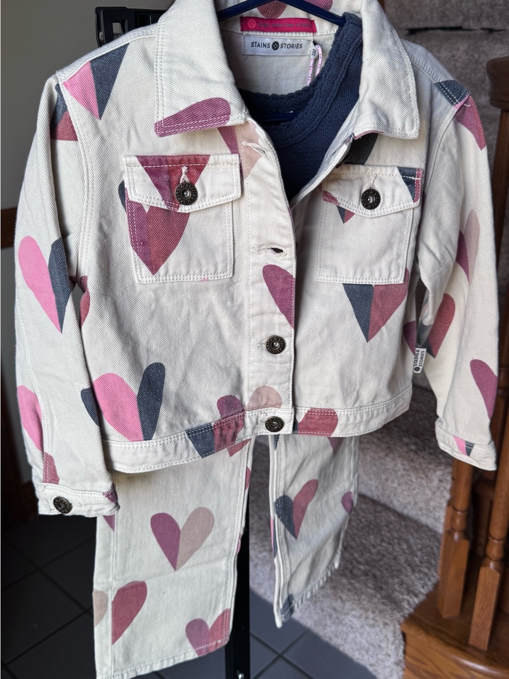 NWT Girls’ Stains & Stories Heart Print Denim Pants - Sz. 104 (4) - Picture 10 of 11